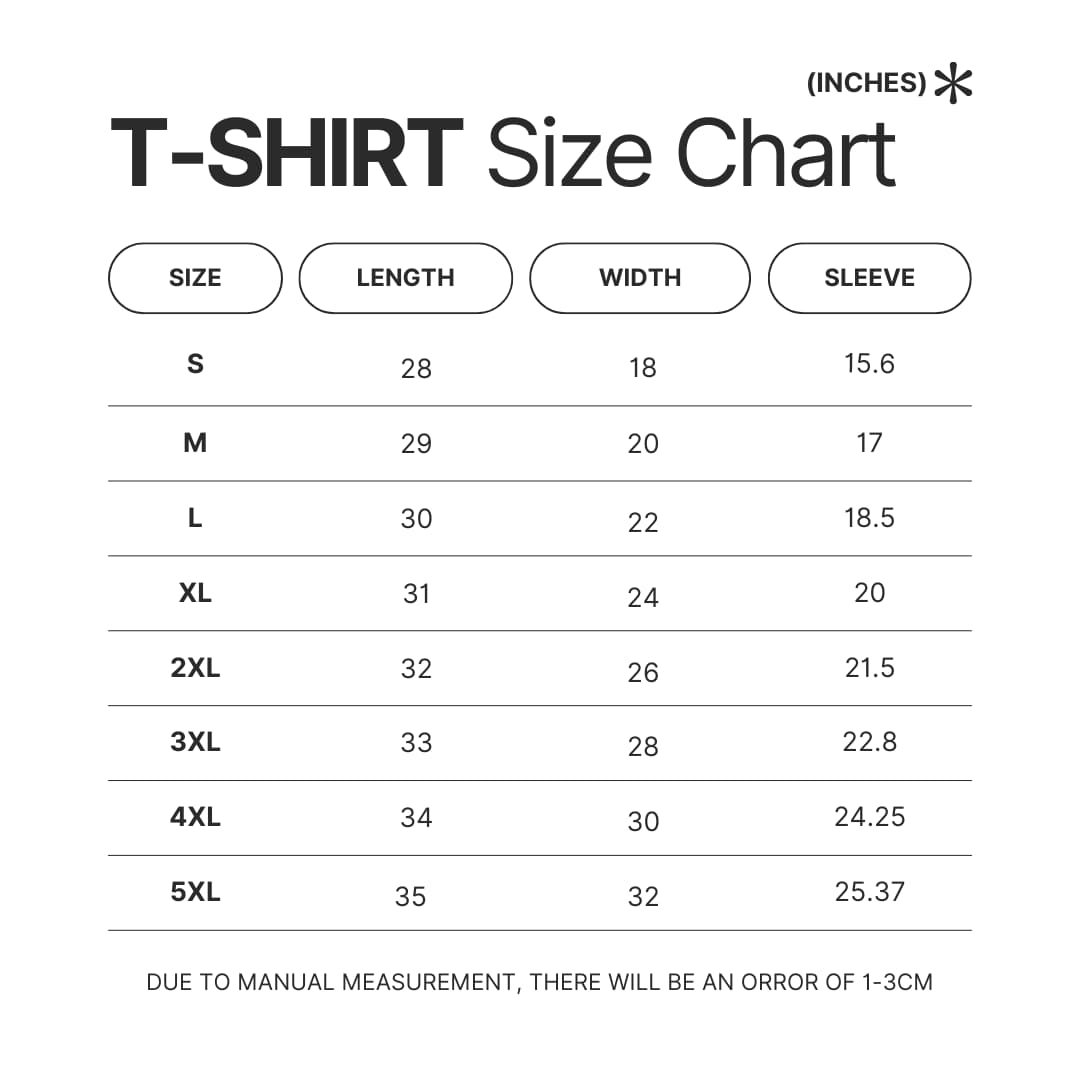 3D T shirt Size Chart - Fairy Tail Shop