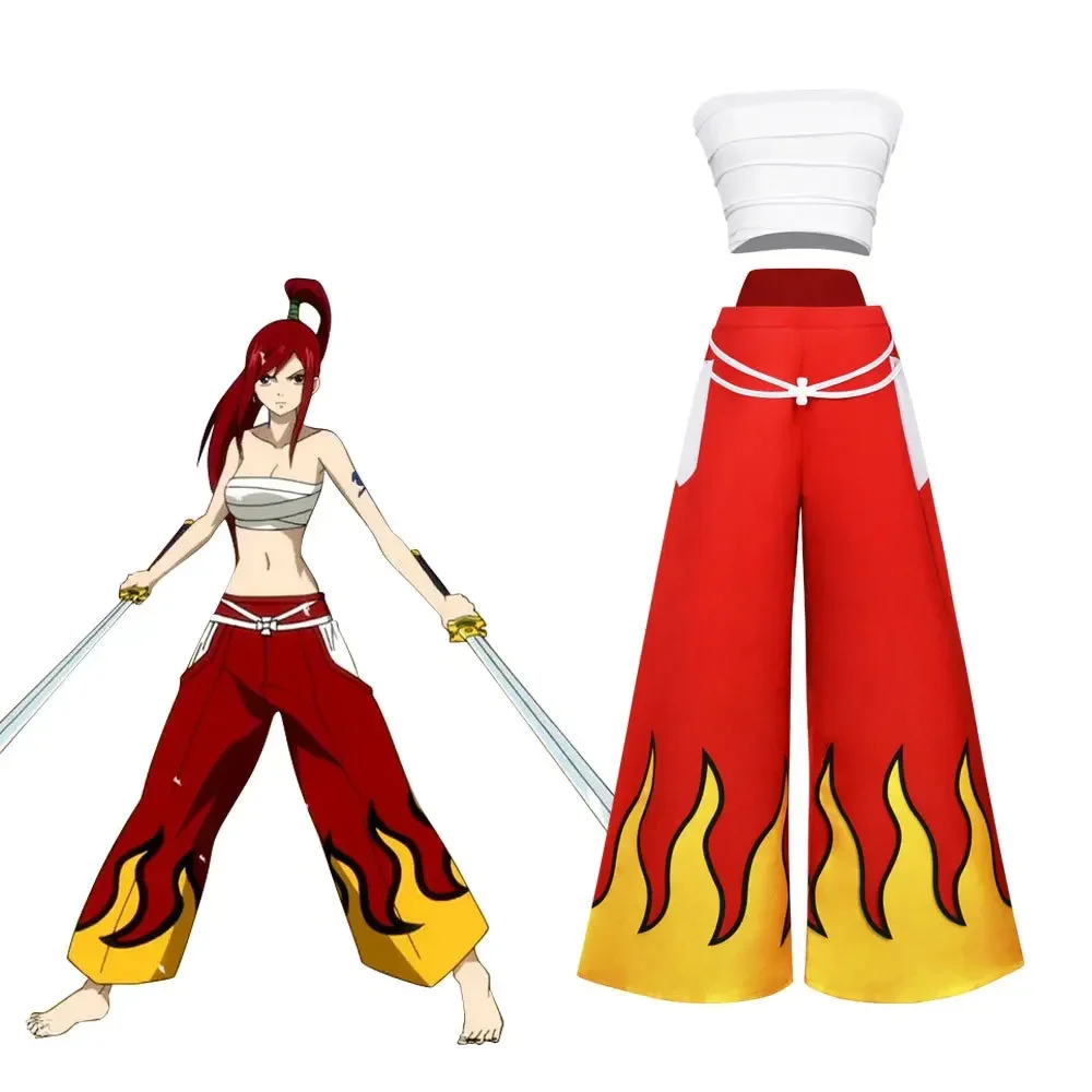 kf S0d87e7a544194d44a2e110a19fca4799Y FAIRY TAIL Anime Erza Scarlet Cosplay Costume Top Pants Suit Woman Party Halloween Costume - Fairy Tail Shop