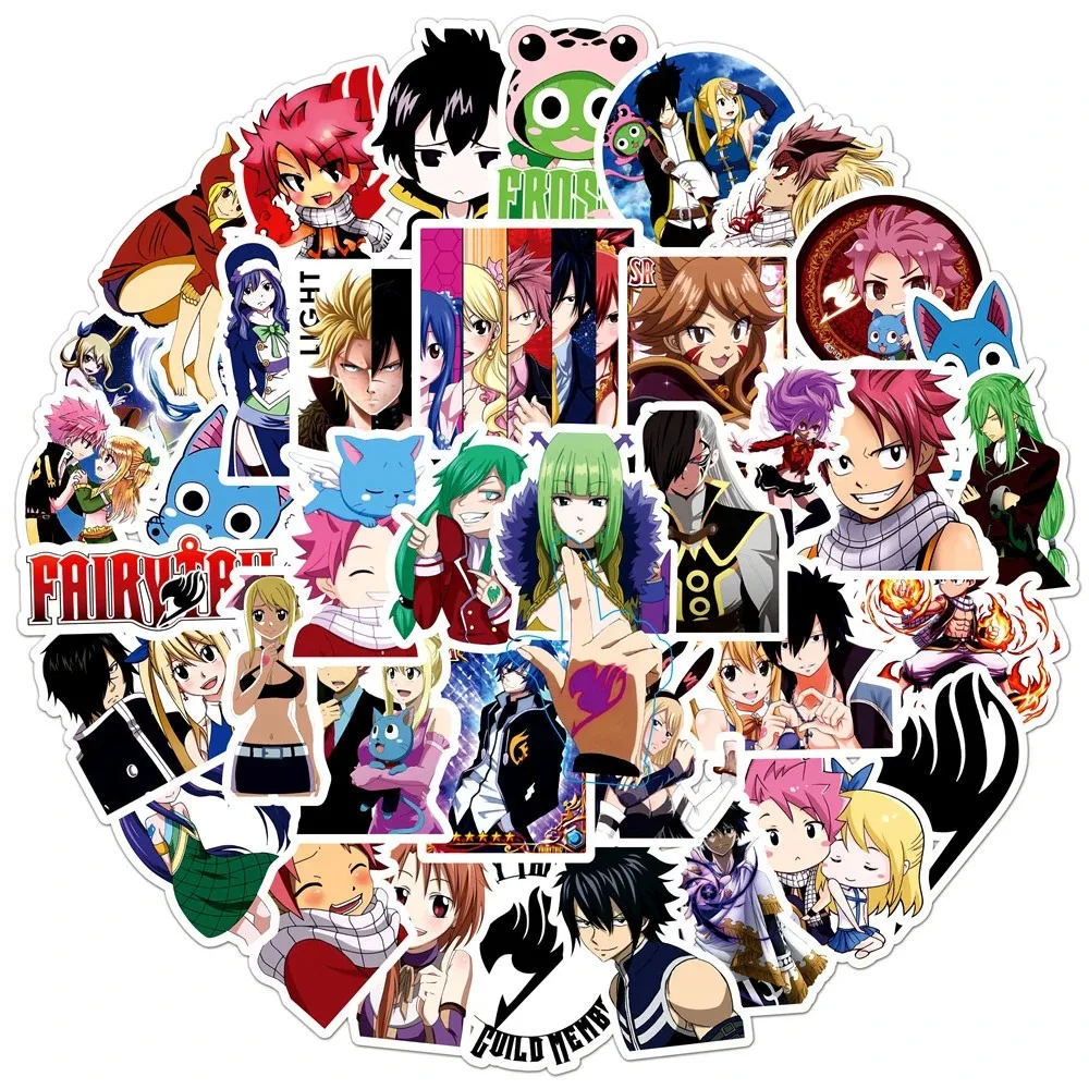 kf S221ceea363824816a4a7babba77e0431U 10 30 50pcs Fairy Tail Anime Stickers Lucy Natsu Cartoon Sticker Skateboard Motorcycle Phone Notebook Gray - Fairy Tail Shop