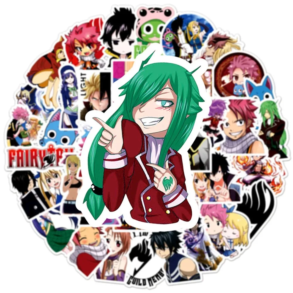 kf S2b95eb2870d0401f85acc397b04c6836N 10 30 50pcs Fairy Tail Anime Stickers Lucy Natsu Cartoon Sticker Skateboard Motorcycle Phone Notebook Gray - Fairy Tail Shop