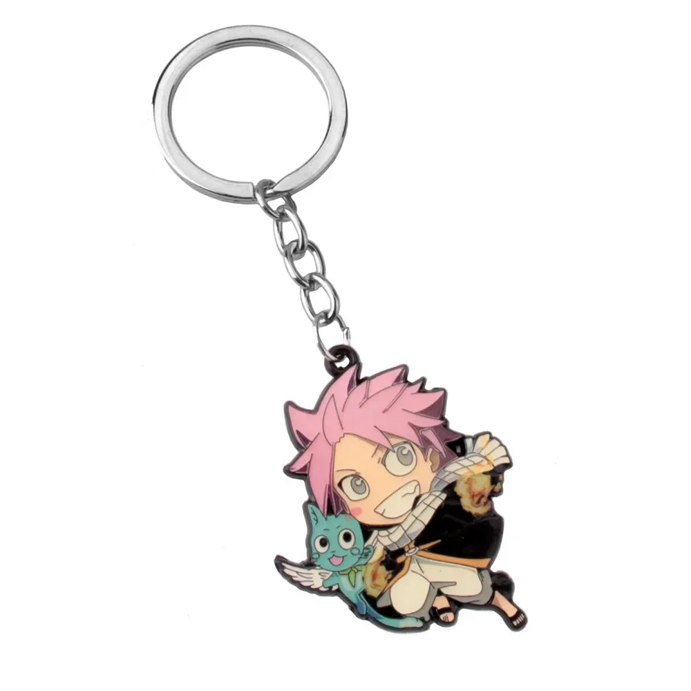 kf S3931131f00894e9b8557baac95362d77u Cool Fairy Tail Cartoon Enamel Pendant Keychain for Men Women Etherious Natsu Happy Metal Key Ring - Fairy Tail Shop