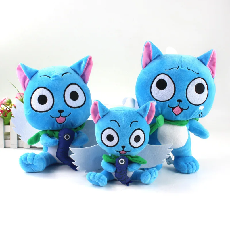 kf S6b4c5cf978a5450ab041b011f05d1320l Anime Fairy Tail Cats Plush Toys Anime Cartoon Blue Happy Cat Soft Stuffed Dolls Christmas Birthday - Fairy Tail Shop