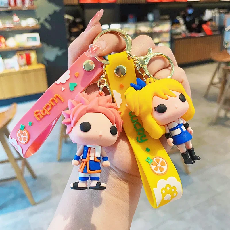 kf S701b7474e6254046988bcaa2dc66b0cfn Cute Car Key Chain Anime Fairy Tail Keychain Natsu Gray Lucy Erza Keychains Women Pendant Friends - Fairy Tail Shop