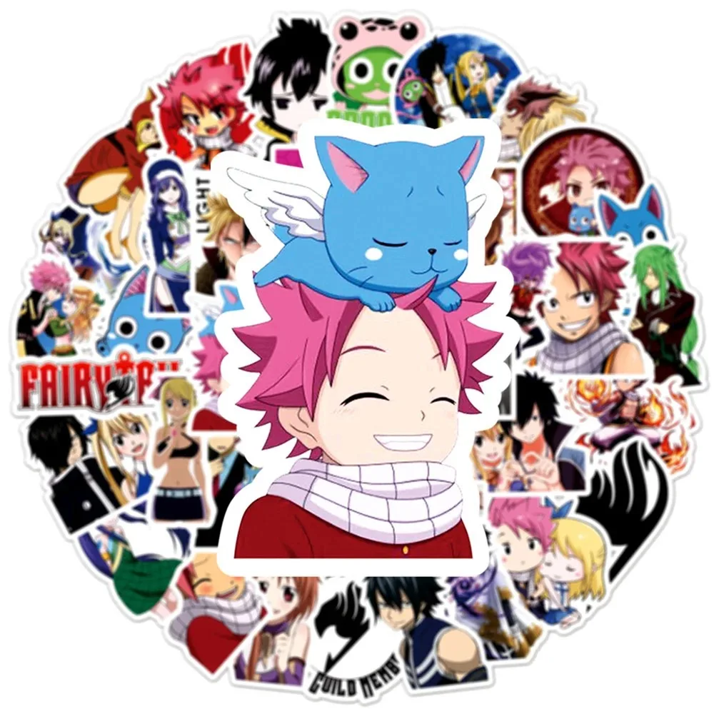 kf S742b0dffdedd4ff6a7e0bccb1f5cee25y 10 30 50pcs Fairy Tail Anime Stickers Lucy Natsu Cartoon Sticker Skateboard Motorcycle Phone Notebook Gray - Fairy Tail Shop