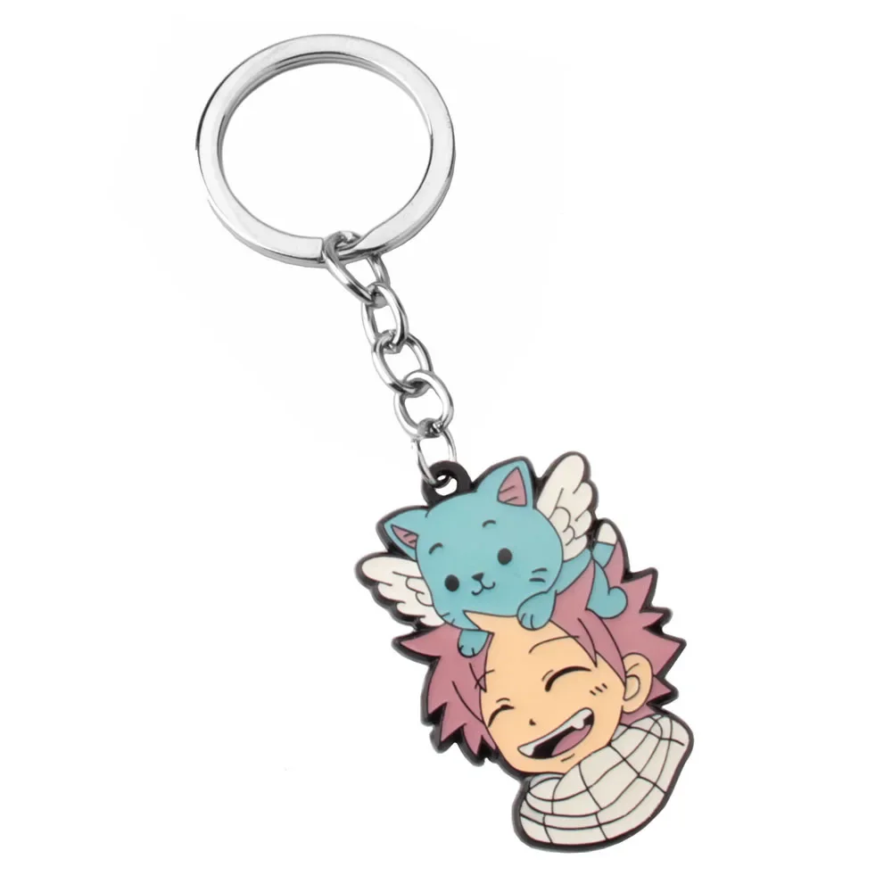 kf S9a92c150b0f74318906aefc693b4e73fV Cool Fairy Tail Cartoon Enamel Pendant Keychain for Men Women Etherious Natsu Happy Metal Key Ring - Fairy Tail Shop