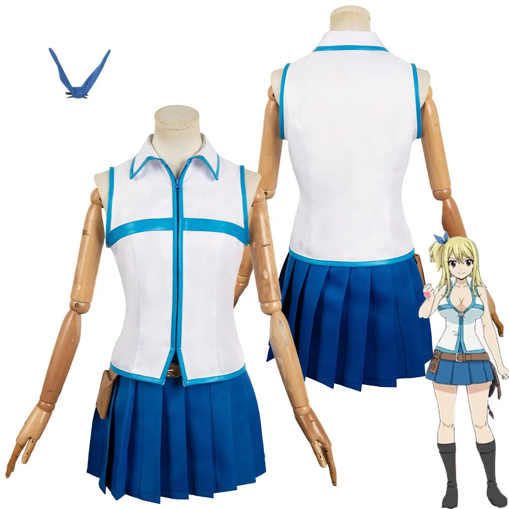 kf Scd6153edb528430aad8787c9bab22b57D Fantasy Lucy Fairy Cosplay Tail Costume Headwear Vest Skirt Women Girls Anime Role Play Outfits Halloween - Fairy Tail Shop