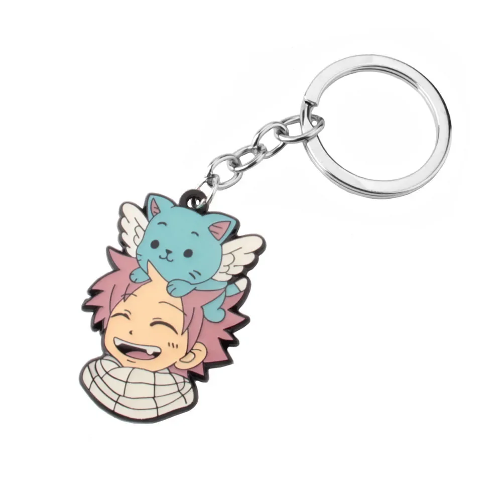 kf Sce8080ee660445069f605128c3a1f958a Cool Fairy Tail Cartoon Enamel Pendant Keychain for Men Women Etherious Natsu Happy Metal Key Ring - Fairy Tail Shop
