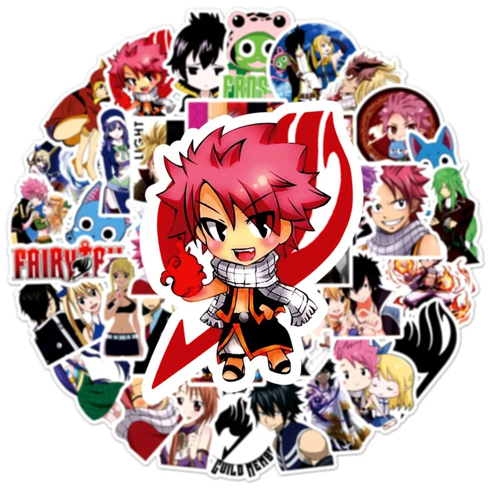 kf Sf699e30acd854063bc9f9210135508dd1 10 30 50pcs Fairy Tail Anime Stickers Lucy Natsu Cartoon Sticker Skateboard Motorcycle Phone Notebook Gray - Fairy Tail Shop